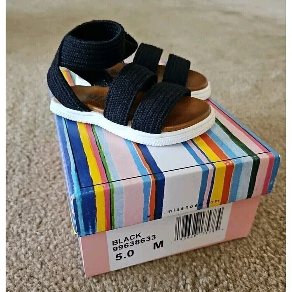MIA Baby Girls Tierraa Sandal - Black- Size 5- NEW